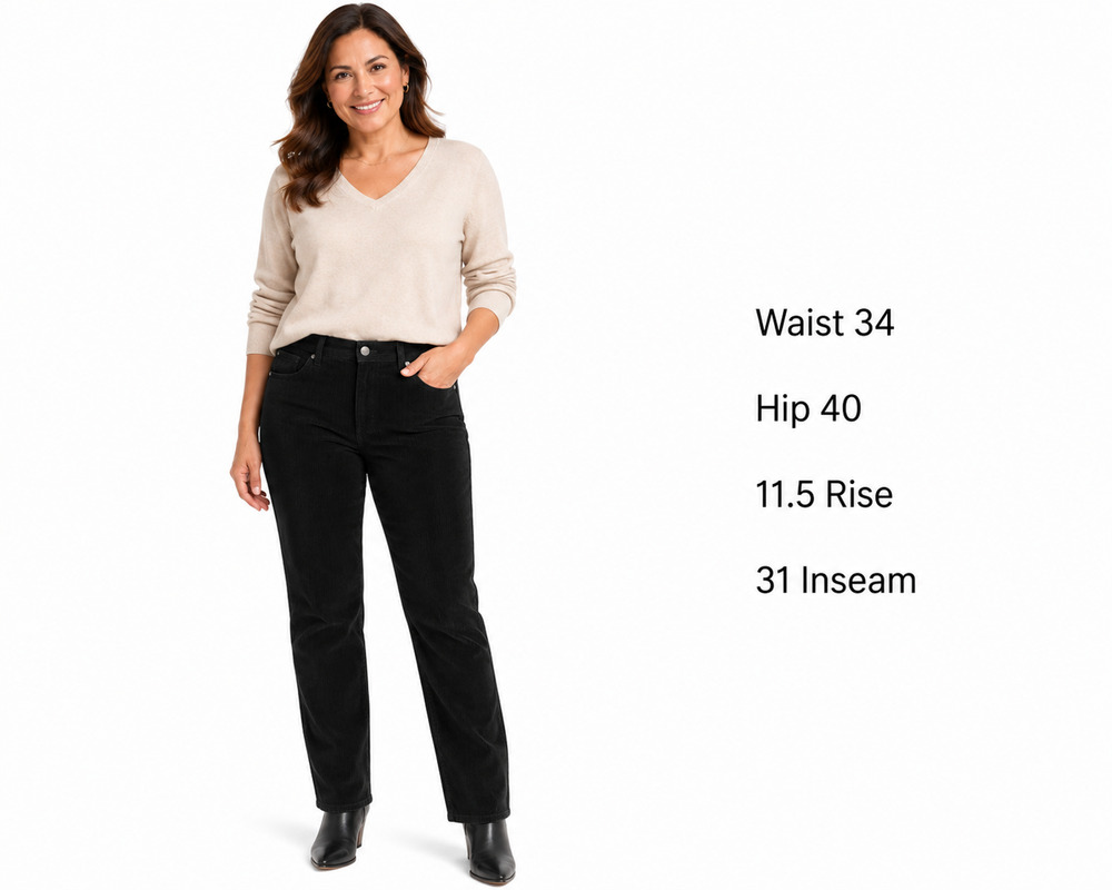 Talbots Black Fine Wale Corduroy Straight Leg Pants Stretch High Rise Sz 10